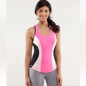 Lululemon‎ Sz 2 Cardio Kick Color Block Racerback Tank Activewear Barbiecore